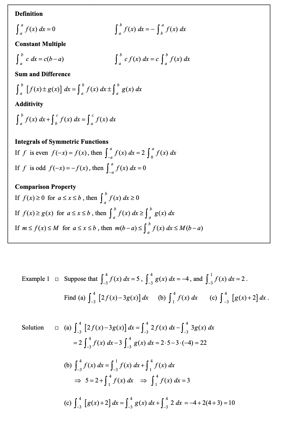 properties of definite integrals